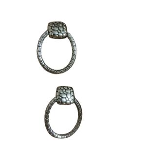 Textured Hoop Earrings Vintage Silver Tone Drop Earrings Clip Ons